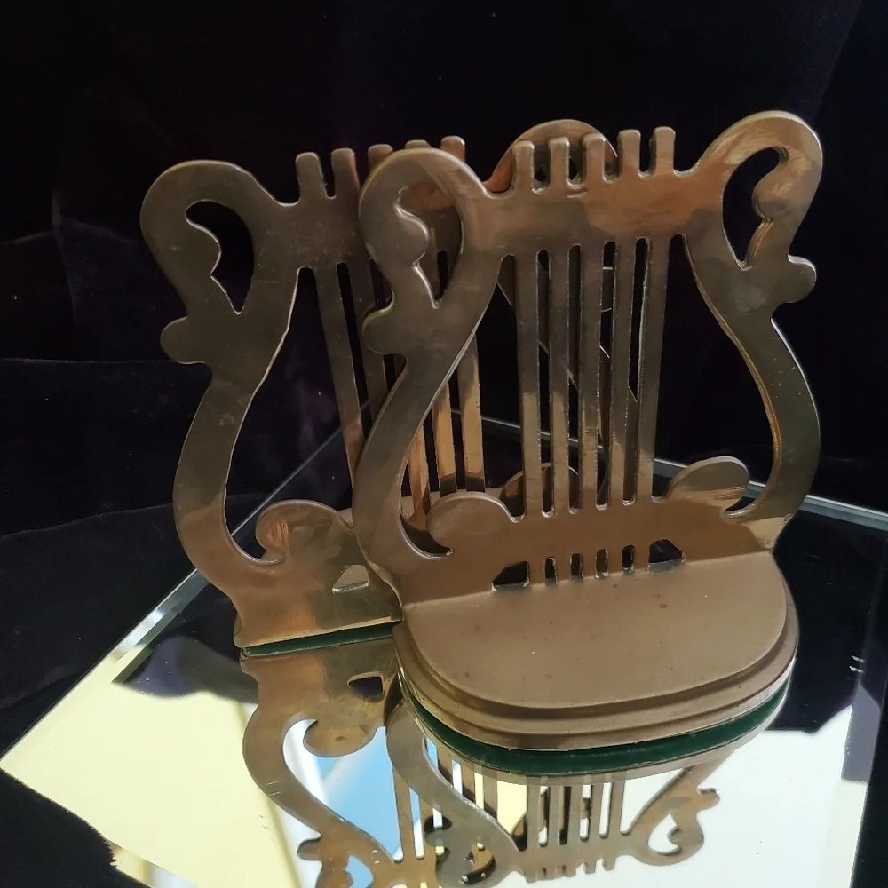 Solid Brass Music Harp  Bookends